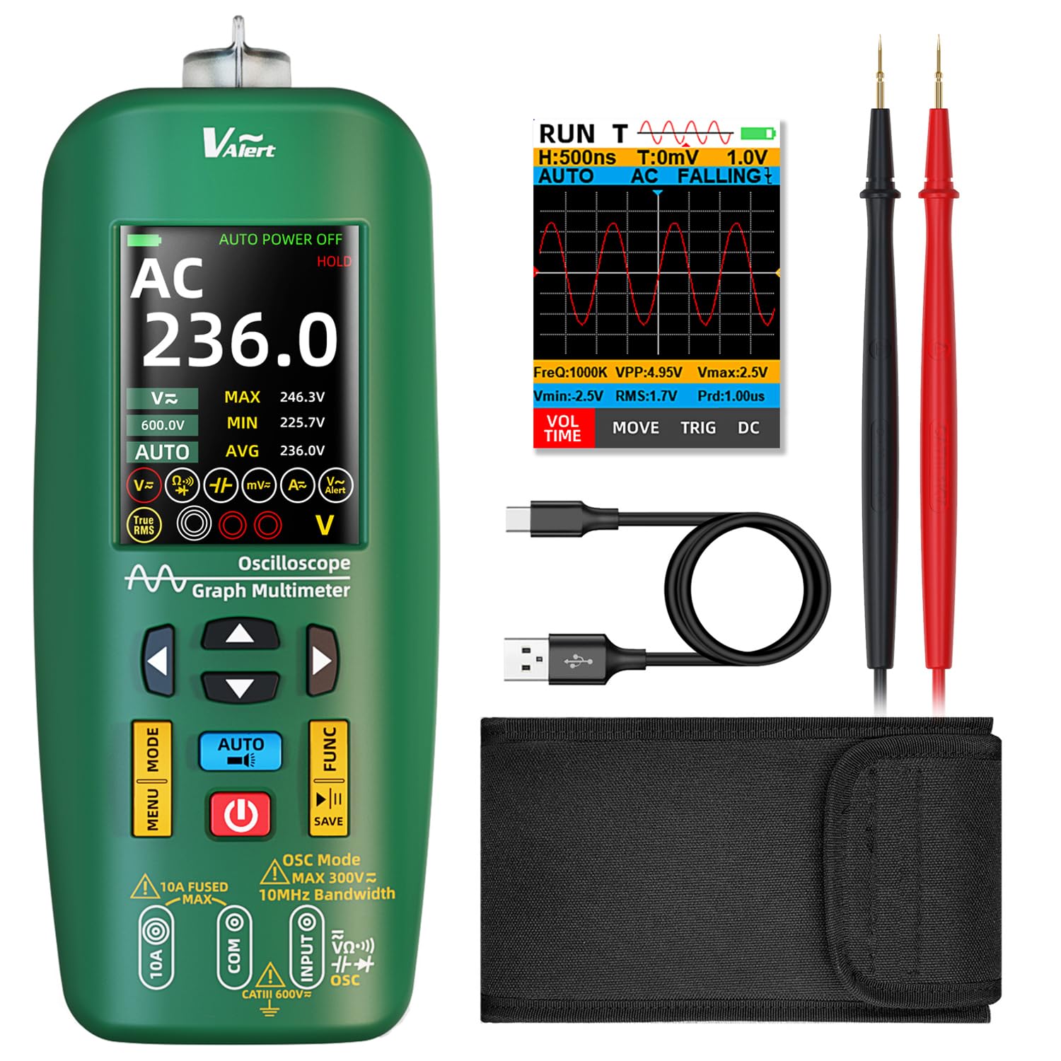BSIDE O1 Handheld Oscilloscope Multimeter TRMS with 4 Results Colour LCD Automotive Oscilloscope Scope 10Mhz Data Strorage/Transfer Capacitance Voltage Continuity Current Tester Voltage Detector