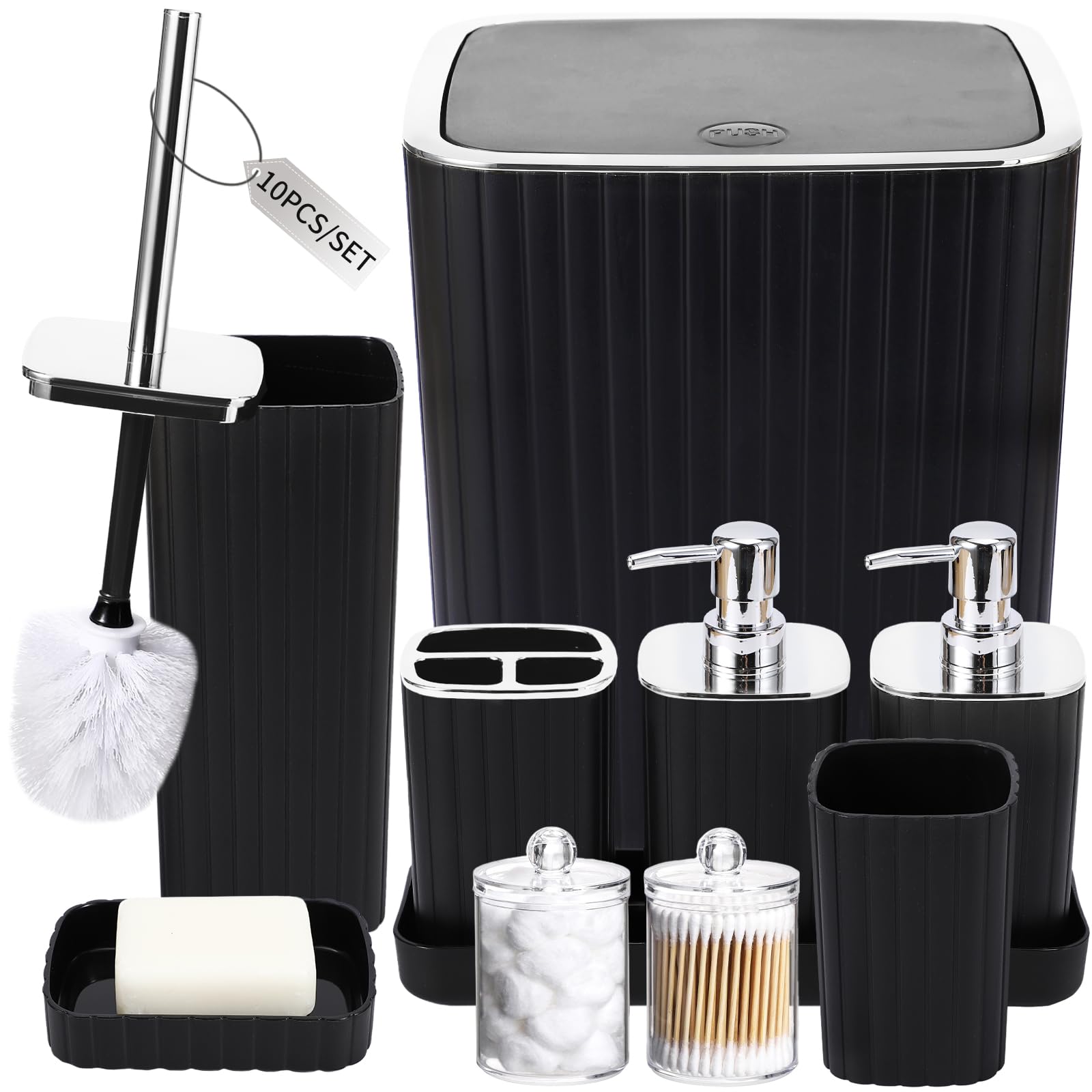 Photo 1 of XLHOMO Bathroom Accessories Set - Gorgeous Bathroom Set, 10PC Bathroom Accessory Set, Toilet Brush, Trash Can, Qtip Holder Dispenser & Soap Dispenser