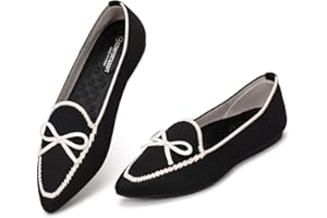 BEJINASH Women's Loafer Flats Casual Knit Fabric Lightweight Dressy Shoes Washable Elegant Pointed-Toe lace-up Bow Shoes Comfortable Ballet Shoes for Women Perfect for Daily