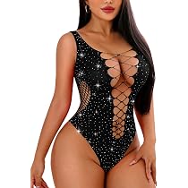 Amazon.com: Avidlove Woman Fishnets Lingeries Rhinestone Sparkle ...