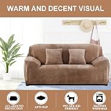 Teynewer Thick Velvet Sofa Covers 1 Seater Khaki High Stretch Non-Slip view 2