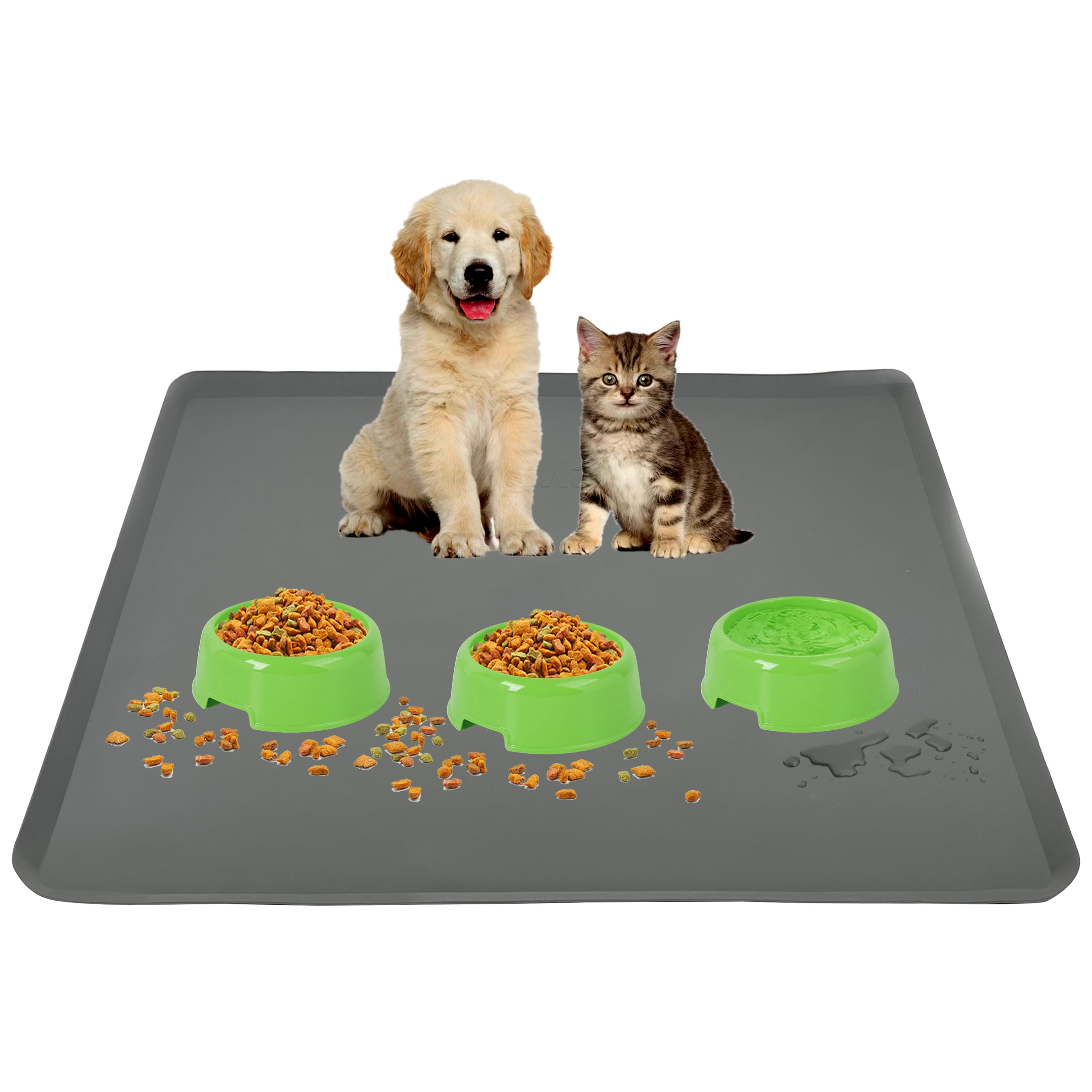 Photo 1 of TidyFriend Silicone Pet Food Mat 28 x 30 Inches, Pet Tray for Food and Water, Non Slip Cat Food Mat, Dog Bowl Mat Waterproof, Pet Supplies (Grey)