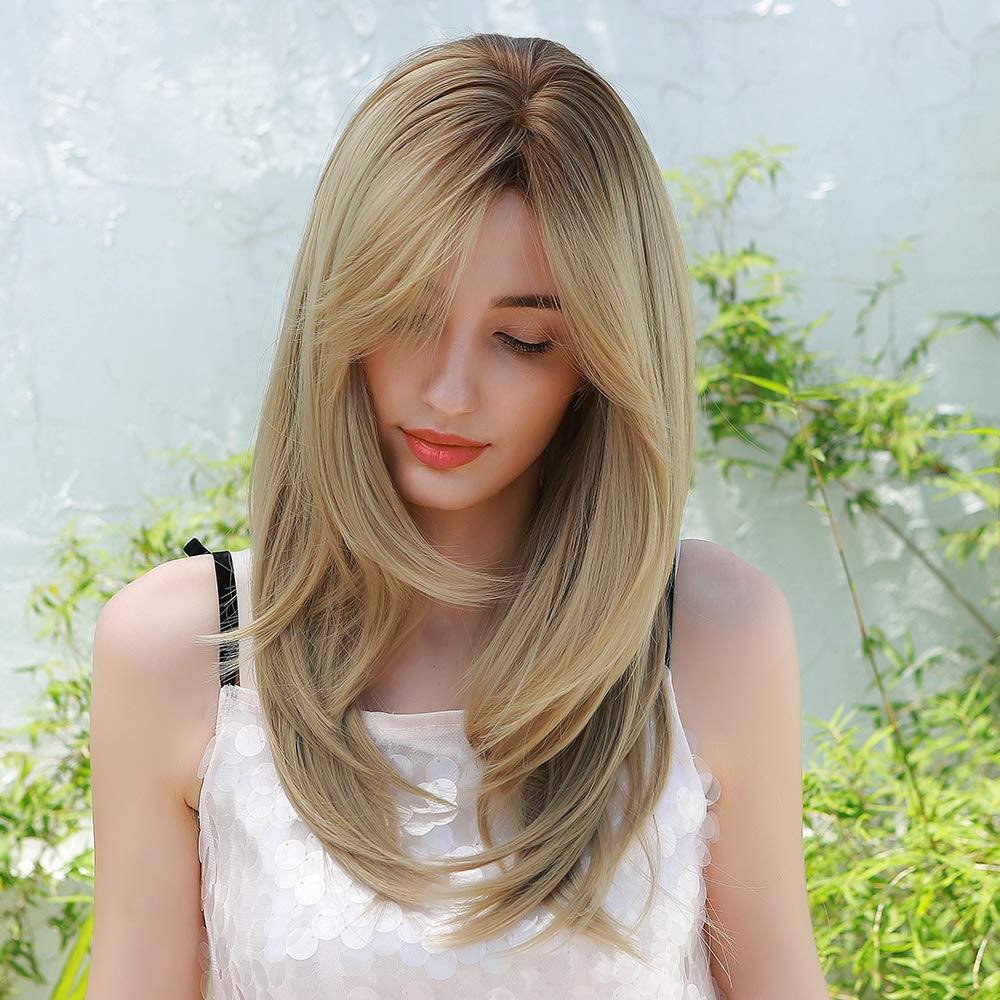 EMMOR Ash Blonde Wig for Women Natural Culry Hair Heat Resistant Synthetic Wigs with Bangs