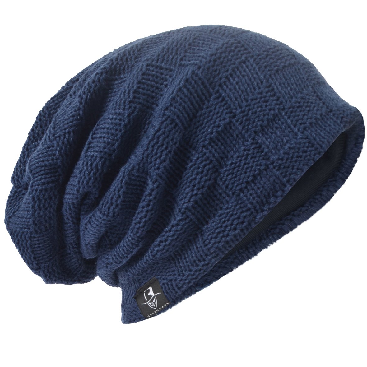 Men Oversize Beanie Slouch Skull Knit Large Baggy Cap Ski Hat B08 (Cecked-Navy)
