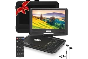 PJGCWB 11.5" Portable DVD Player with 9.5" Swivel Screen, 5-Hours Rechargeable Battery,Car DVD Player for Kids,Support CD/DVD/SD Card/USB/Sync TV and Multiple Disc Formats,Regions Free,Dual Speakers (Black)