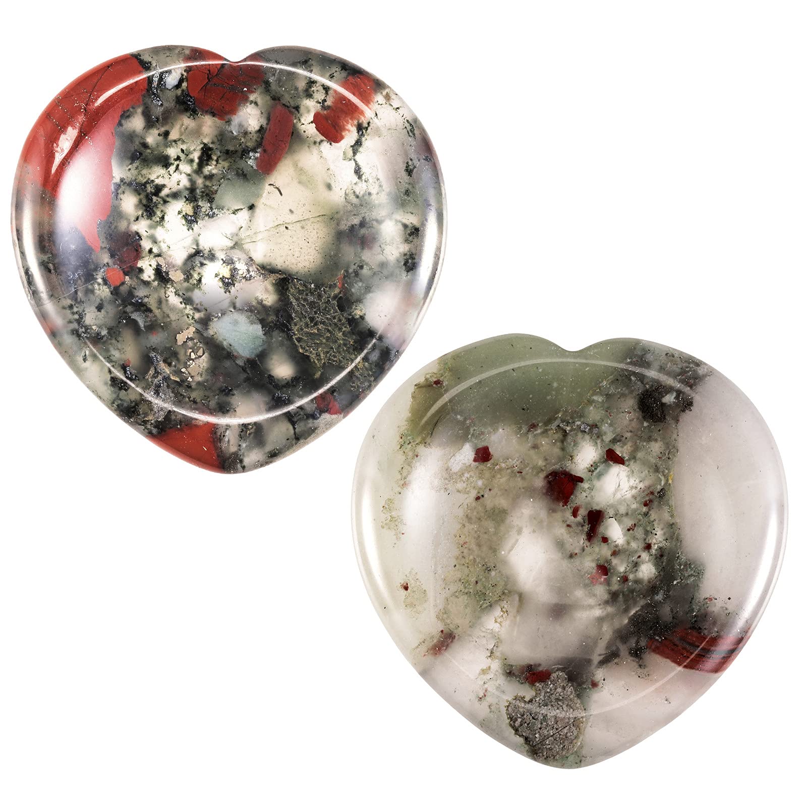 mookaitedecor Pack of 2 Heart Shaped African Bloodstone Crystal Thumb Worry Stones for Anxiety Stress Relief, Natural Healing Crystal Love Heart Good Luck Pocket Stone Gifts for Friends