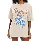 Cayxatiu Western Shirts for Women Vintage Cowgirl Shirt Oversized Rodeo Cowboy Graphic Tees Country Concert Short Sleeve Tops
