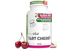 PlantVital Tart Cherry Capsules - Made in Canada - 10,000mg (10:1 Cherry Extract) Per Day - Montmorency Supplement for Antiox