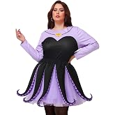 AOBUTE Adult Halloween Octopus Costume Set Plus Size Purple Tentacle Dress | 3D Tentacle, Tulle Octopus Dress, Conch Pendant Printed