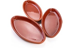 Luksyol Handmade Terracotta Oven Tray Set of 3 - Authentic Mexican Pottery for Tajine, Moroccan, Indian Cooking | Oven-Safe Clay Pans for Baking and Slow-Cooking | Lead-Free, Brown Glazed Cookware