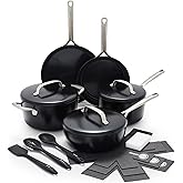 GreenPan GP5 Hard Anodized Healthy Ceramic Nonstick 14 Piece Cookware Pots & Pans Set, Heavy Gauge Scratch Resistant, Stay-Flat-Surface, Induction, Oven Safe, PFAS-Free, Black
