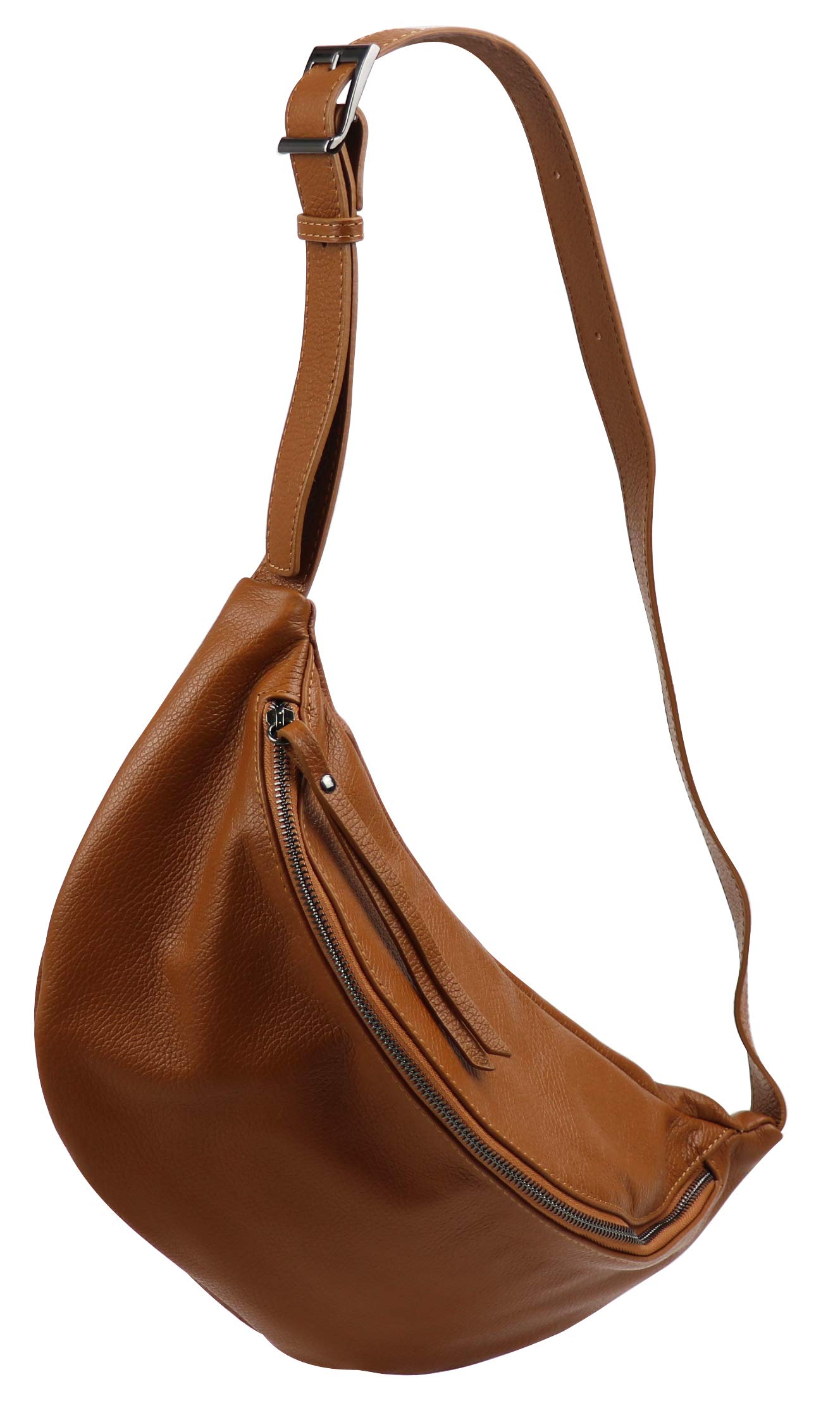 SH Leder Fania G697 Women's Genuine Leather Unisex Chest Bag for Festival Travel Medium Waist Bag Crossbody Bag Women Leather Bag 37 x 21 cm, Cognac, Gross