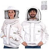 USKEEPERS 3 Layer Ventilated Sting Proof Bee Jacket for Men &amp; Women, Premium Beekeeping Jacket with Gloves &amp; Two Beekeeper Veils. (White J/L)