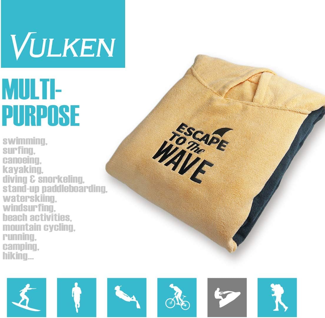 Vulken Extra Large Yellow Thick Hooded Beach Towel Changing Robe. Surf Poncho Men for Easy Change in Public. Quick Dry Microfiber Towelling for The Beach, Pool, Lake, Water Park. L/XL: Kitchen & Dining