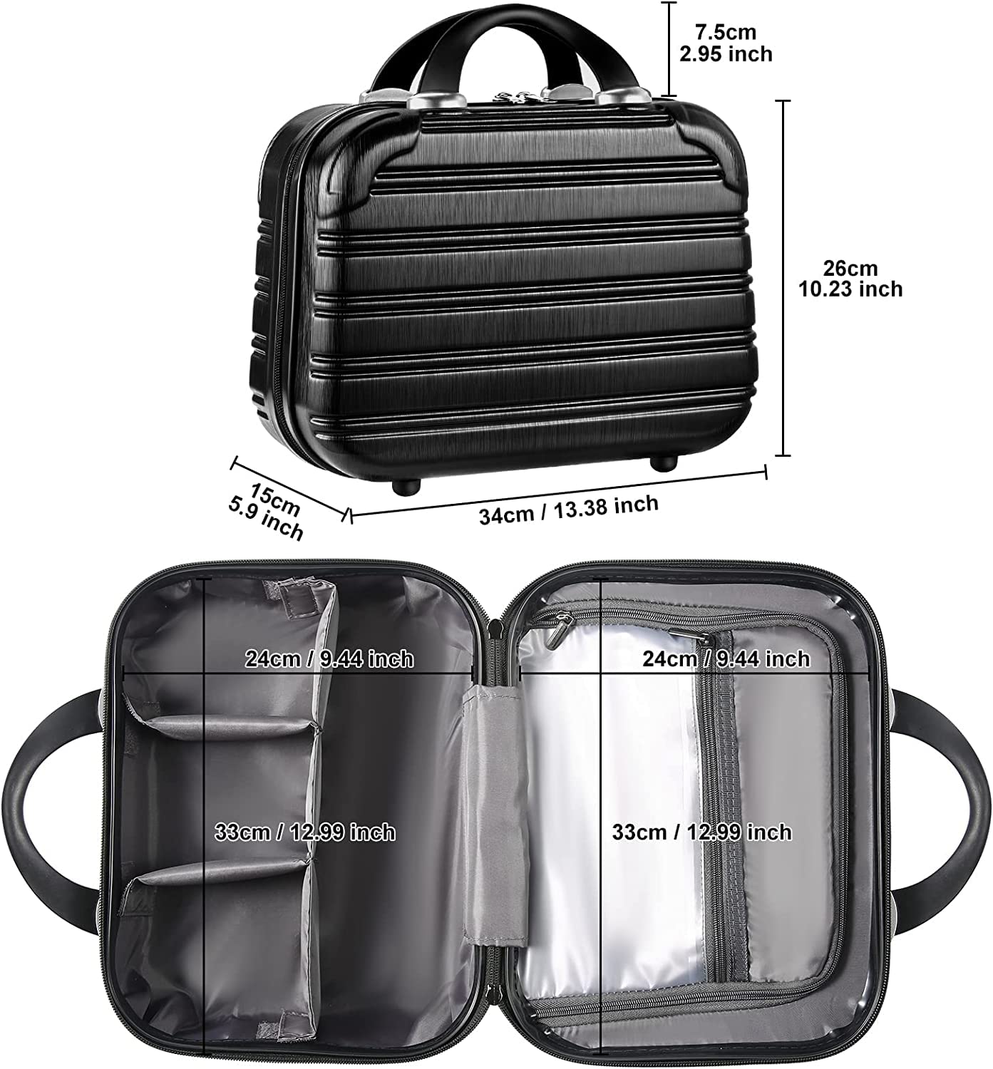 Feybaul Hard Case Luggage 2 Piece Sets Carry On Luggage Lightweight With Spinner Wheels Rolling Suitcase 22x14x9 Airline Approved PC+ABS TSA Lock Hardshell Travel Carry On Hardside 14/20 Inch 2PCS,Black