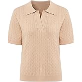 Women's Short Sleeve Sweater Top Solid Color Lapel V-Neck Knit Casual Soft Pullover