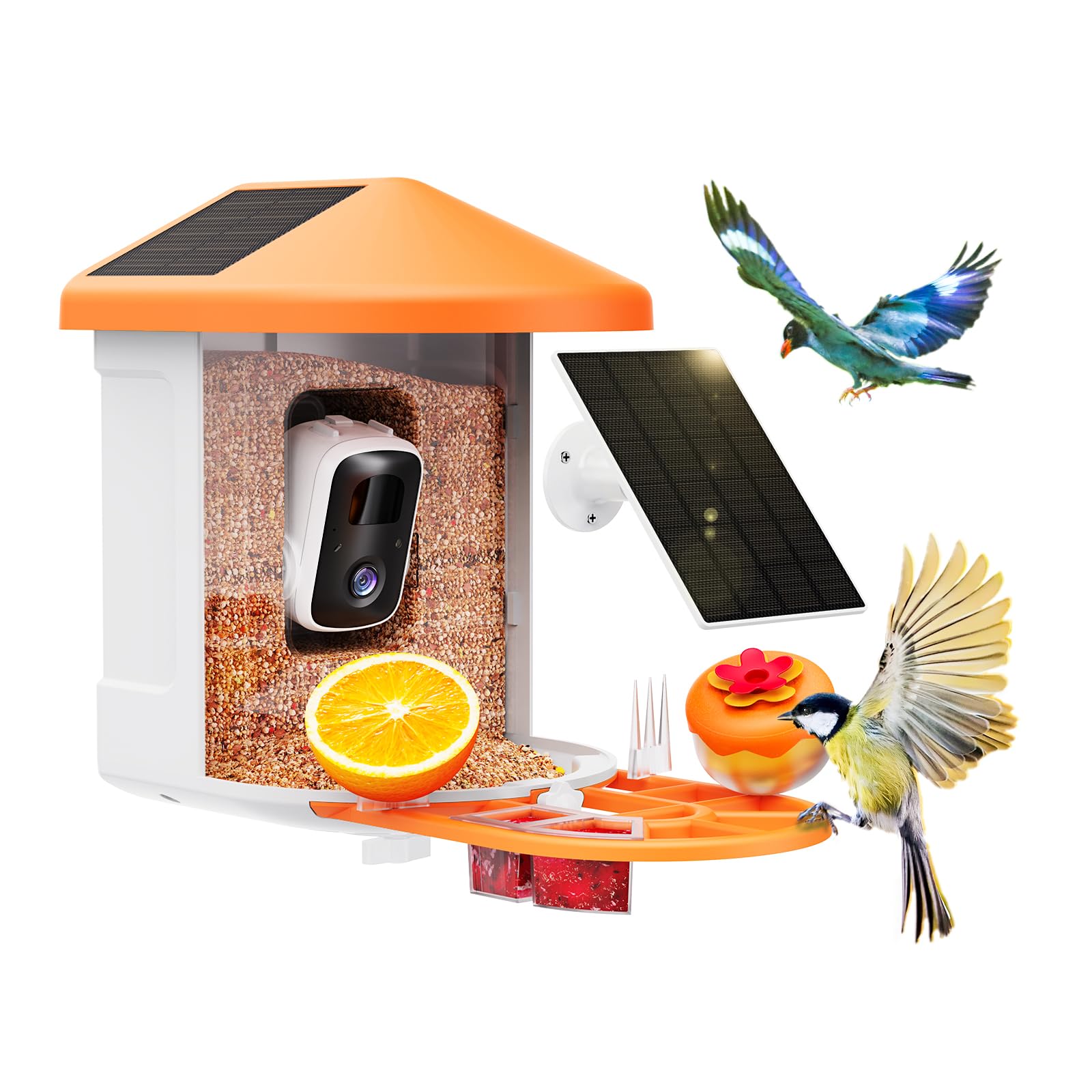 HARYMOR Bird Feeder with Camera with AI Identify Birds Species Solar Powered, Smart Bird House with Cam, 2K HD Video Live Stream, Instant Arrival Alerts - Orange Image