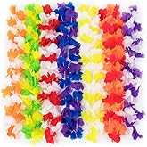 12-Pack Assortment of Colorful Hawaiian Lei Flower Necklaces by Pudgy Pedro's Party Supplies