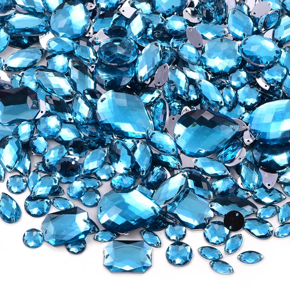 Blinginbox 300pcs Acrylic Sew on Rhinestone Flatback Sewing Crystals Gems with 2 Holes, Mix Shapes & Sizes Jewelry Gemstones for Clothes DIY Crafts Dress Shoes Bags Decorations — image 1