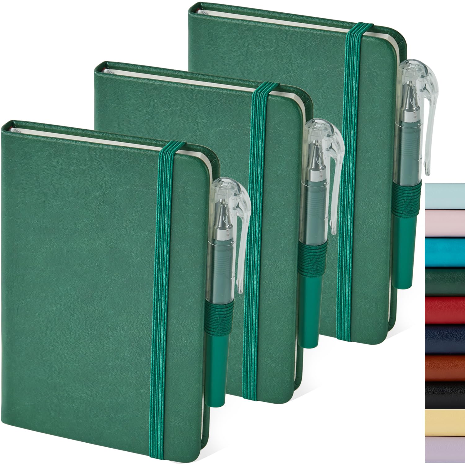 NIRMIRO 3 Pack Pocket Notebook Journals, Mini Small Leather Lined Journal Notebooks for Note Taking, Small Notepad with Pen Holder, Dark Green — image 1
