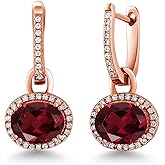 Gem Stone King 18K Rose Gold Plated Silver Gemstone Birthstone Halo Leverback Earrings | Oval 9X7MM | Drop Dangle Earrings for Women | Fine Jewelry Gifts for Her Mom Women Wife