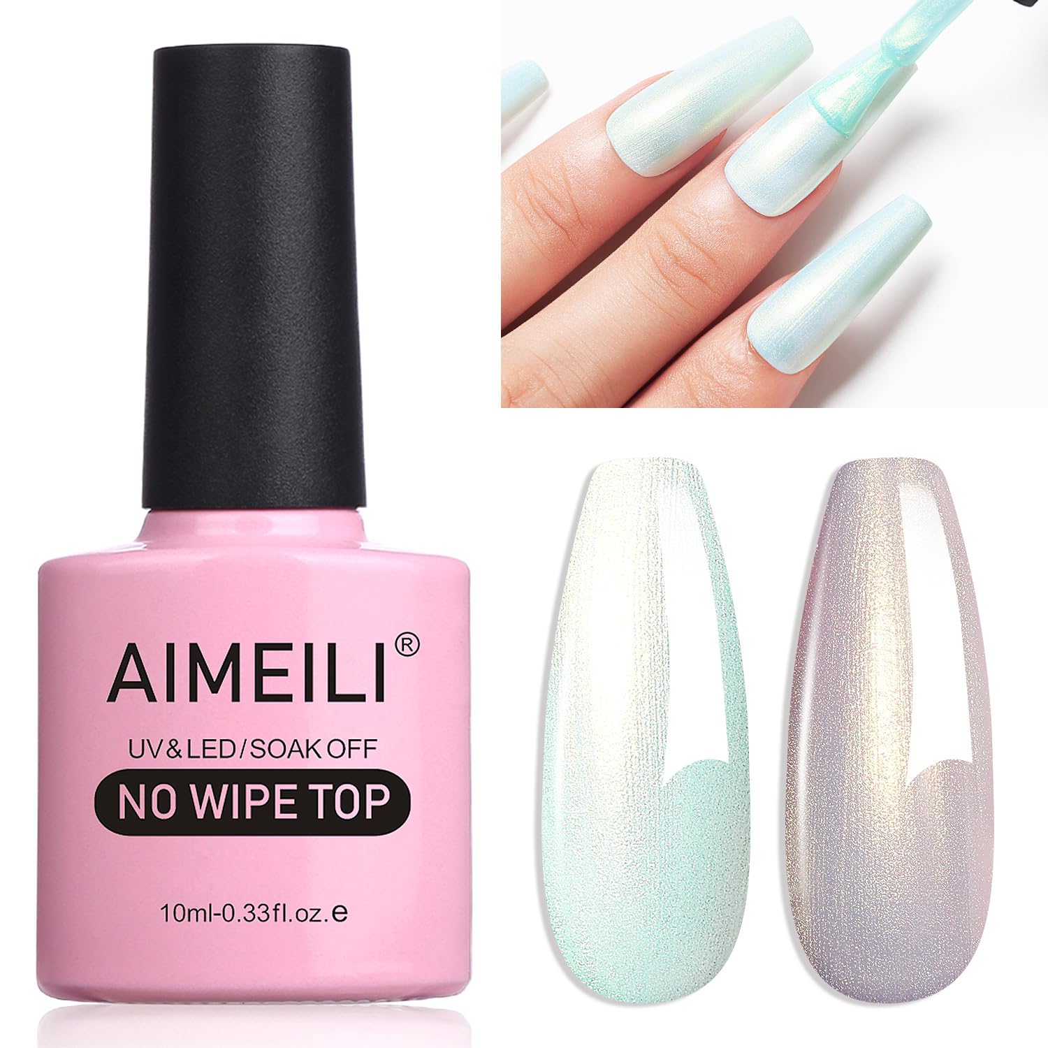 AIMEILI Glitter Top Coat Gel Polish, Micro Aurora Glitter Gel Polish Clear Gel Top Coat No Wipe UV LED Soak Off, Rainbow Shimmer Nail Art Top Gel, High Gloss Shiny Finish, Long Lasting, 10ml,010