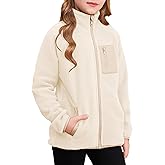 DOKOTOO KIDS Girls Fleece Jacket Full Zip Fall Winter Soft Sherpa Coat Outwear with Pockets Size 6-15 Years