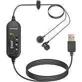 ECS WordSmith USB Transcription Headset, 7-Foot Cord, in-Ear Ear Bud | Silicone Ear Tips, Superior Comfort &amp; Audio Clarity, External Sound Card, Medical &amp; Legal Dictation, 3 Extra Pair of Ear Tips