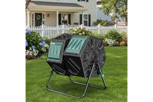 East Oak Dual Chamber Outdoor Compost Tumbler, 2×18.5 Gallon Compost Bin, Rotating Composter with Aeration & Locking System for Garden, Kitchen & Yard