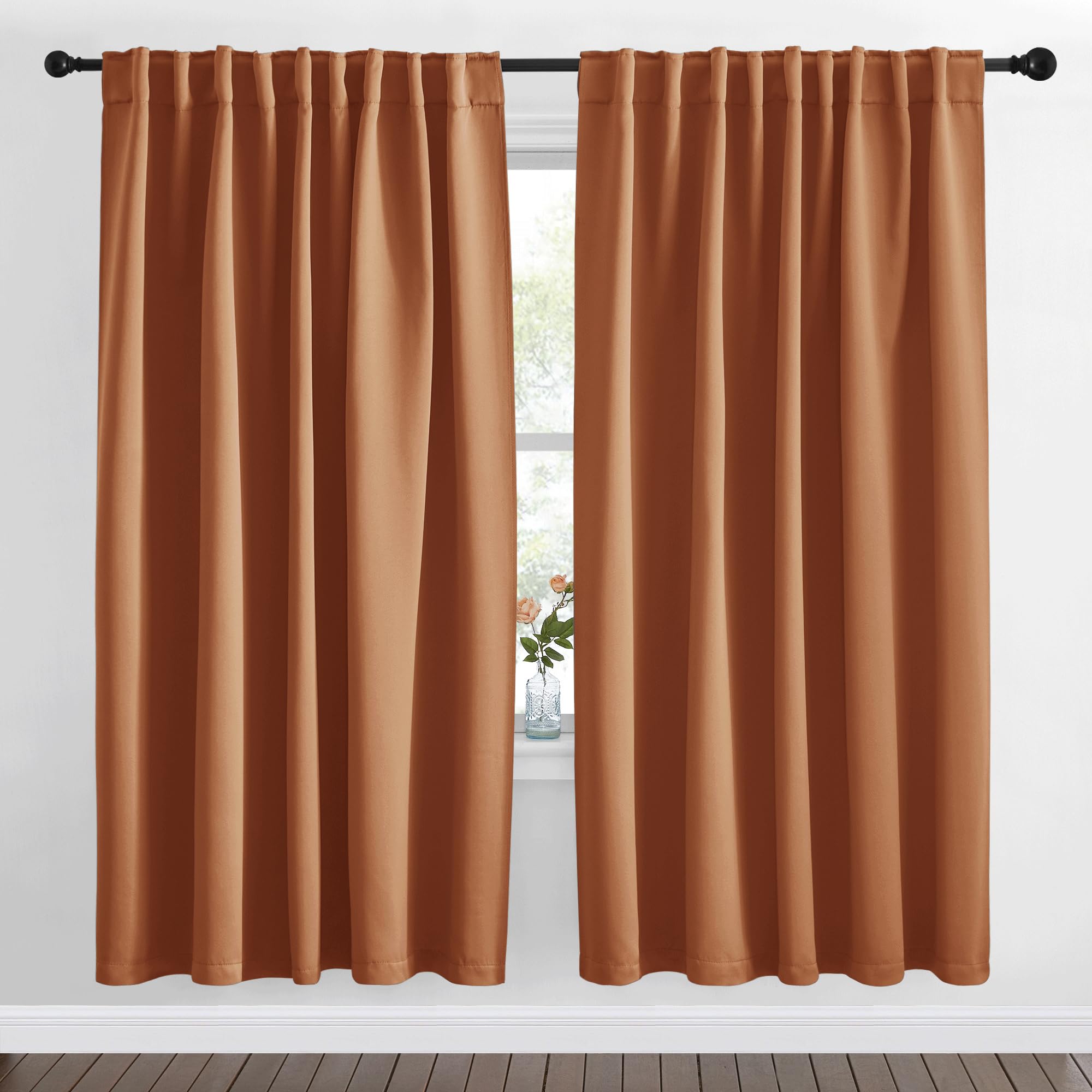 NICETOWN Blackout Curtain Panels Window Draperies - (Burnt Orange Color) 62x72 inch, 2 Pieces, Insulating Room Darkening Blackout Drapes for Bedroom, Privacy Doorway Curtain for Door Image