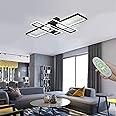 FBFC 35.4" Modern LED Ceiling Lights Fixture, 94W Black Dimmable Chandelier, Rectangular, with Remote Control Diningroom Lamp, Flush Mount Geometric LED Ceiling Lamps for Livingroom Bedroom