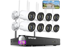 [Spotlight, 2-Way Audio] SMONET 5MP WiFi Security Camera System: 3TB Hard Drive 8CH Home CCTV Surveillance NVR Kits 8 Packs O