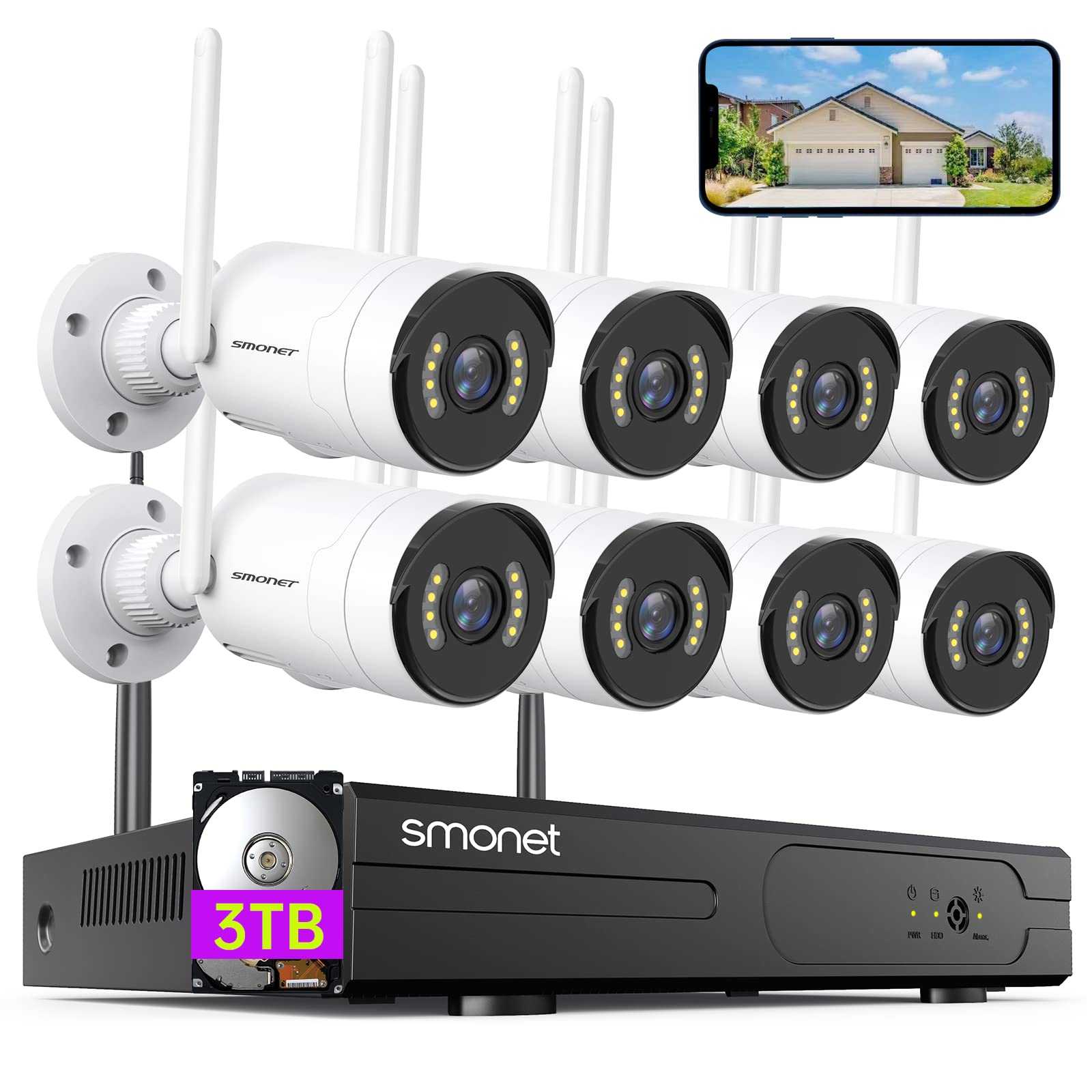 Photo 1 of ?5MP HD, Audio? Wireless Security Camera System, 3TB Hard Drive, SMONET 8CH Complete Home CCTV Surveillance NVR Kits, 8Pcs Outdoor Indoor IP Cameras Night Vision, IP66 Waterproof, Free Phone APP