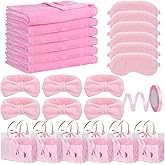 Tegeme 24 Pcs Pink Spa Sleepover Party Supplies 6 Fuzzy Throw Blanket 6 Coral Fleece Headband 6 Eye Mask Covers 6 Gift Bags for Galentines Slumber Sleepover Spa Party Gift(Pink)