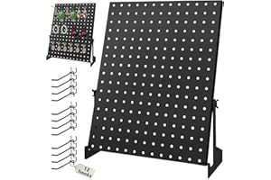 Royxen Peg Board Display Stand with Hooks, Pegboard Display Adjustable Angles, Keychain Display, Display Stands for Vendor Events (Black, Single Pack)