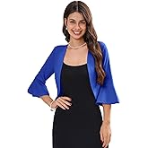 Womens Cropped Blazer Casual Business 3/4 Ruffle Sleeve,Lightweight Shrug Cropped Cardigan Tops