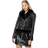 [BLANKNYC] Womens Luxury Clothing Vegan Leather Moto Jacket With Fur Trim, Comfortable & Stylish Coat