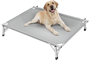 AGOT Dog Beds Large Sized Dog: Raised Elevated Cooling Cots Chew Proof Dog Bed - Portable Outdoor or Indoor Pet Bed with Skid-Resistant Feet, Gray, L