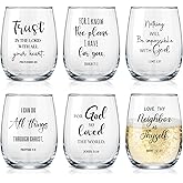 Acellegic 6 Sets Christian Funny Wine Glasses Gifts for Women 15 oz with Jesus Touched Wine Glass Mother's Day Christian Gift for Mom, Friend, Sister, Galentines, Friendship Birthday Present(Classic)