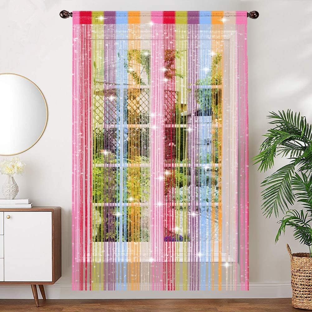 TRIXES Dew Drop Multicoloured String Curtain for Doors and Windows, Rainbow Glitter Thread Panel Divider - Image 5