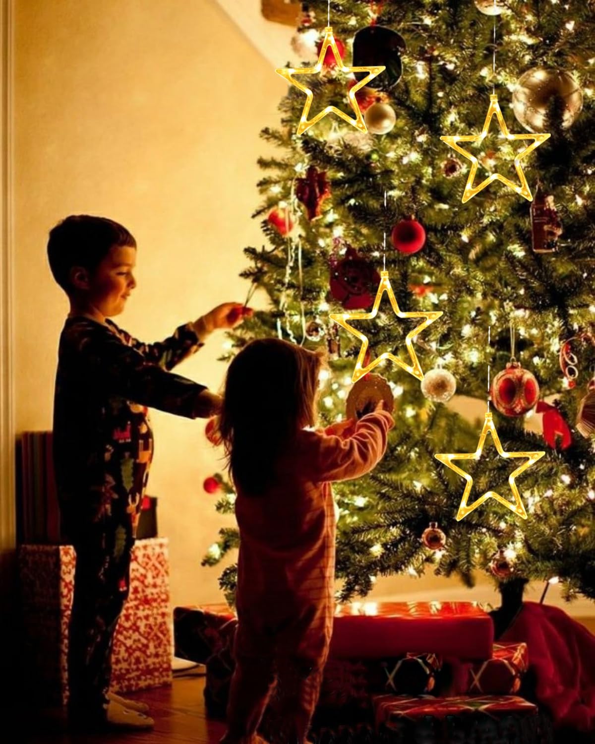 ONSTUY LED Stars Christmas Lights,3 Pack LED Christmas Window Lights,10 LEDs Christmas decorations with Timer for Window Decoration, Christmas Decoration, Balcony,Party,Wedding,Warm White, ON-WJX-3P