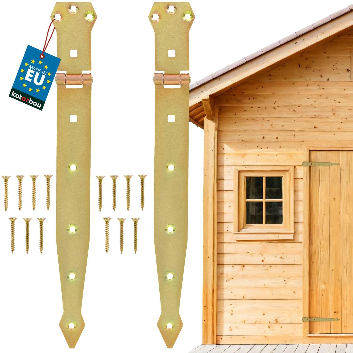 KOTARBAU® Set of 2 Throwing Hinges 300 mm Door Hinge Galvanised Shutter Hinge Cross Hinge Door Hinge Decorative Hinges Yellow Rustproof
