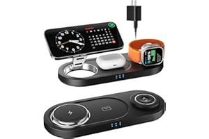 MOENCASE Upgraded 3 in 1 Wireless Charger, Nano Magnetic iPhone Charging Station for Apple Devices, Fast Mag Safe Charging Pad for iPhone 16/15/14/13/12 Series & AirPods Pro & Apple Watch Series, Black