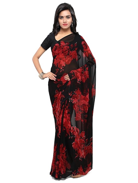 Women's Printed Faux Georgette Saree with Blouse Piece