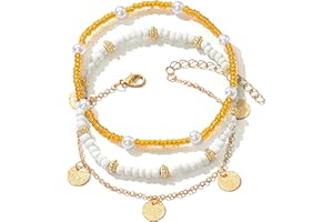 Qceasiy Shell Ankle Bracelet Set for Women, Gold Plated Boho Bead Adjustable Anklet, Hawaiian Beach Seashell Pearl Heart Starfish Conch Foot Jewelry Gifts