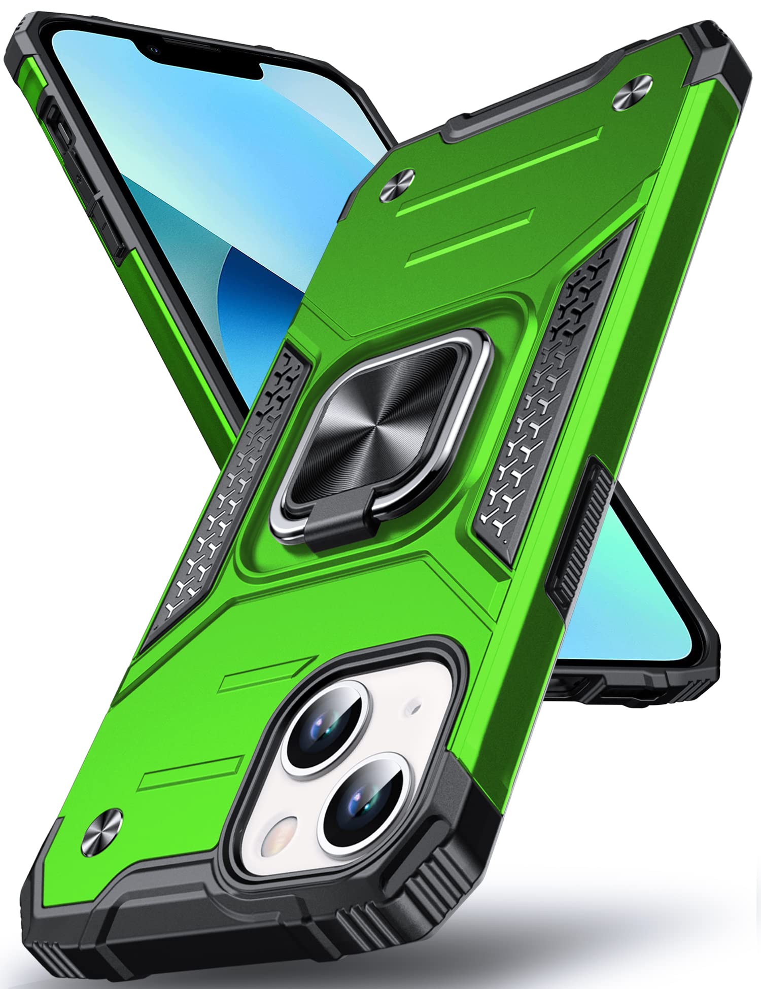 DASFOND Designed for iPhone 13 Mini Case, Military Grade Shockproof Protective Phone Case Cover with Enhanced Metal Ring Kickstand [Support Magnet Mount] for iPhone 13 Mini 5.4 inch, Grass Green
