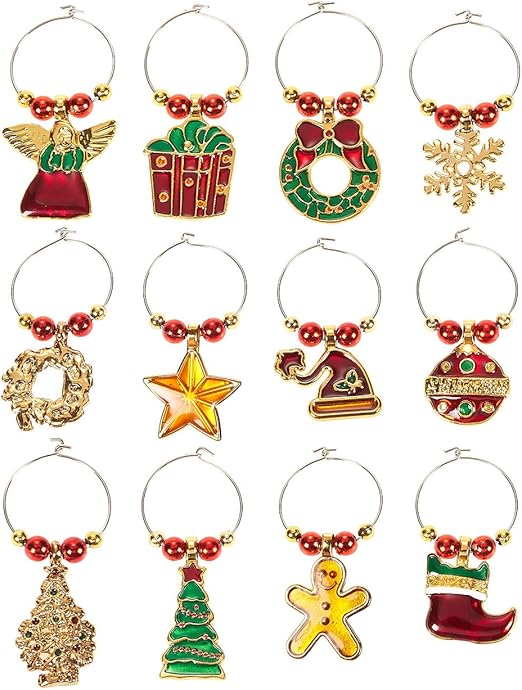 12 Pieces Christmas Wine Glass Charms Wine Glass Marks for