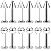 SCERRING 12PCS 14g Stainless Steel Balls & Spikes Labret Monroe Lip Cheek Tragus Cartilage Helix Earring Ring Body Piercing Jewelry 8-14mm