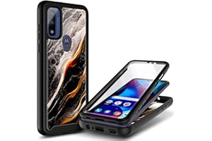 NZND Case for Motorola Moto G Pure, Moto G Play 2023/G Power 2022 with [Built-in Screen Protector], Full-Body Protective Shockproof Rugged Bumper Cover Phone Case (Marble Design Black)