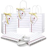 Gilprop 12 Pcs Teacher Appreciation Gift Bags with Paper Tag Thank You Teacher Gift Bags with Handle End of Year Gifts with Tape Measure Ribbon for Graduation Party Favor(Notebook,White)